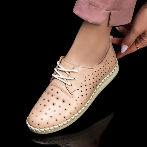 Pantofi dama casual - Piele naturala, Pantofi dama casual perforati roz din Piele MDL04560 - modlet.ro