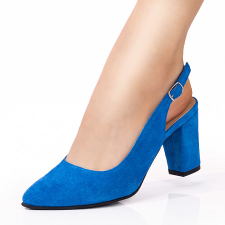 Incaltaminte dama, Pantofi dama cu toc albastru suede din Piele naturala MDL07654 - modlet.ro