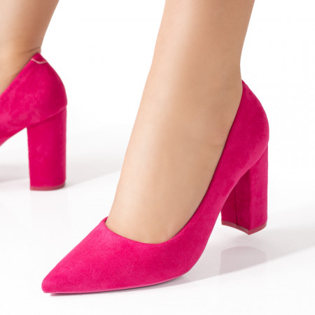 Pantofi dama cu toc gros roz suede MDL08568