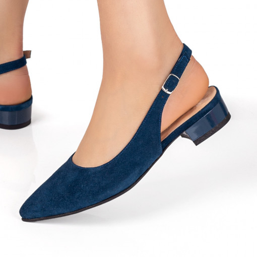 Pantofi dama cu toc mic albastri suede din Piele naturala MDL07638
