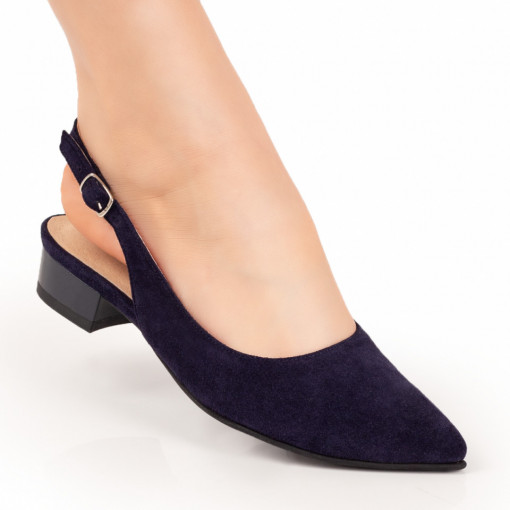 Pantofi dama - Piele naturala, Pantofi dama cu toc mic albastru inchis suede din Piele naturala MDL07638 - modlet.ro