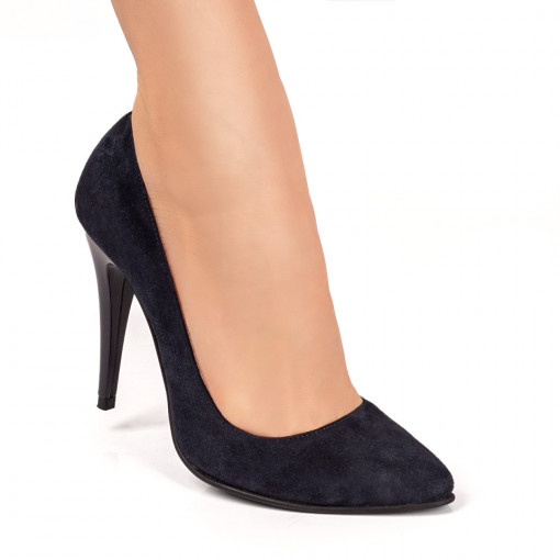 Pantofi stiletto piele, Pantofi dama cu toc stiletto albastru inchis suede din Piele naturala MDL07628 - modlet.ro