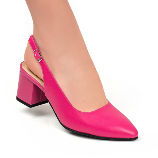 Sandale clasice cu toc gros, Pantofi dama roz din Piele naturala cu toc gros MDL05008 - modlet.ro