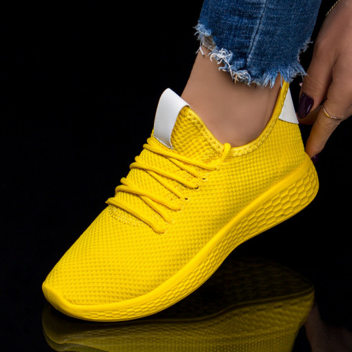 Pantofi dama sport galbeni cu alb din material textil MDL03514