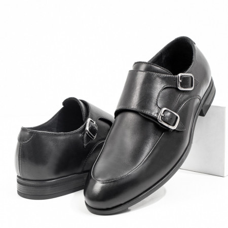 Pantofi eleganti barbati negri cu catarame din Piele naturala MDL08462