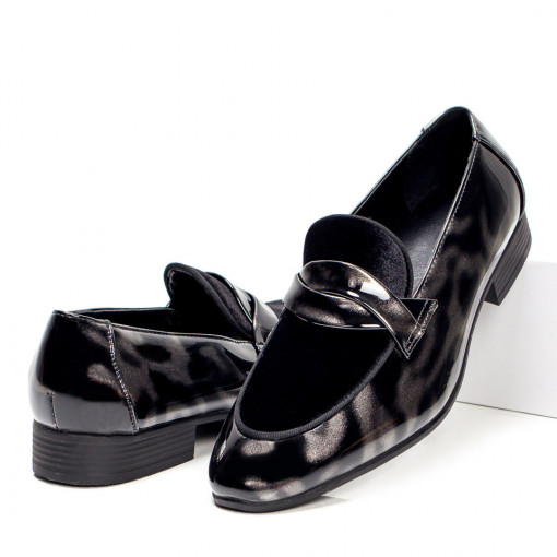 Incaltaminte barbati, Pantofi eleganti barbati negri cu model gri MDL05399 - modlet.ro