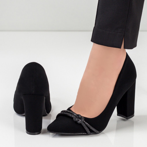 Pantofi cu toc gros dama, Pantofi eleganti dama negri cu toc gros si strasuri MDL04744 - modlet.ro
