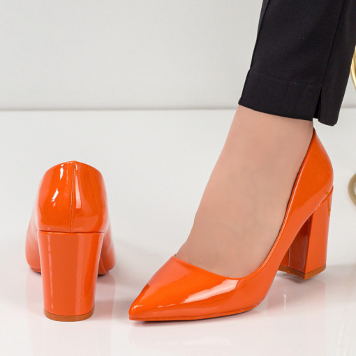 Pantofi cu toc, Pantofi eleganti dama portocalii cu varf ascutit MDL04338 - modlet.ro