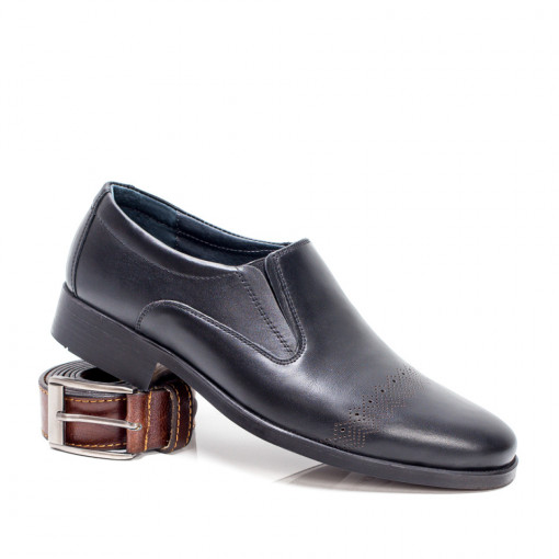Barbati - Clasic, Pantofi fara siret eleganti barbati negri din Piele naturala MDL03710 - modlet.ro