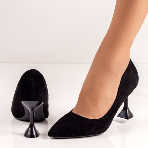 Pantofi Stiletto, Pantofi negri suede dama Stiletto cu toc conic MDL06496 - modlet.ro