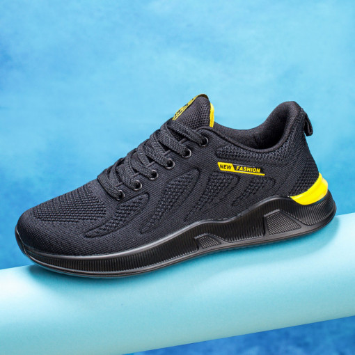 Adidasi clasici barbati, Pantofi sport barbati negri cu galben din material textil MDL00021 - modlet.ro