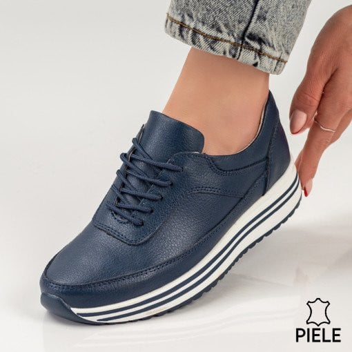 Adidasi dama - Piele naturala, Pantofi sport dama albastri din Piele naturala MDL03105 - modlet.ro