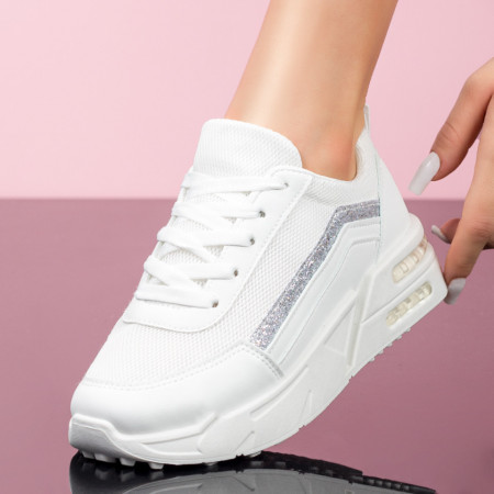Oferta zilei, Pantofi sport dama albi cu argintiu MDL07750 - modlet.ro