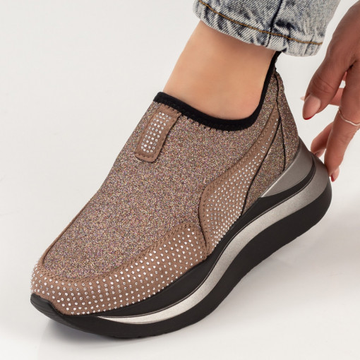 Pantofi sport dama aurii cu strasuri MDL03189