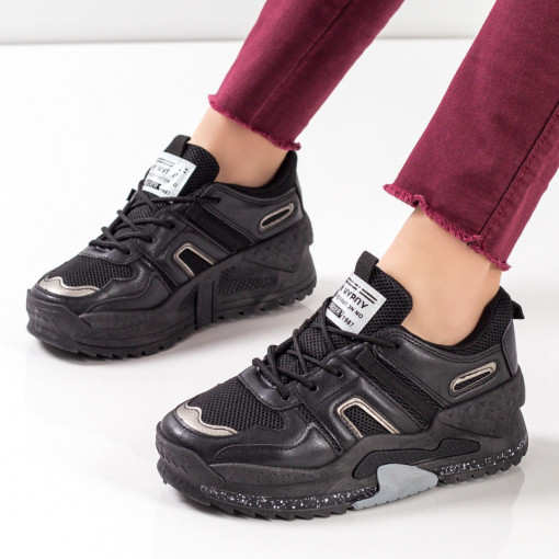 Pantofi sport dama negri cu insertii de material textil MDL02924