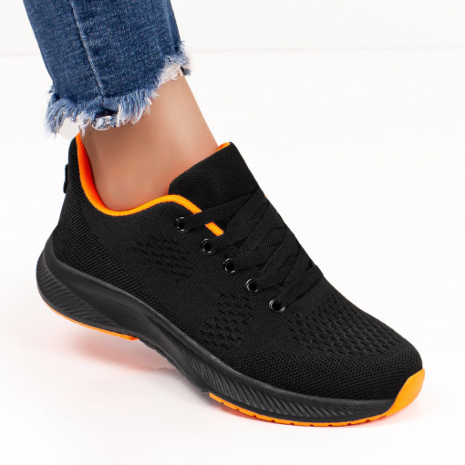 Adidasi dama, Pantofi sport dama negri cu portocaliu din material textil MDL01774 - modlet.ro