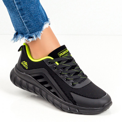Adidasi dama, Pantofi sport dama negru cu verde si siret MDL02976 - modlet.ro