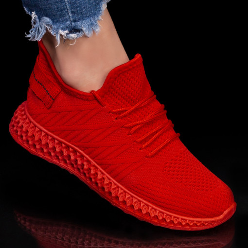 Adidasi dama, Pantofi sport dama rosii din material textil MDL04878 - modlet.ro