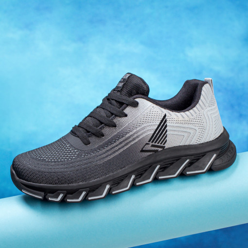 Adidasi trendy barbati, Pantofi sport negri cu gri barbati din material textil MDL03512 - modlet.ro