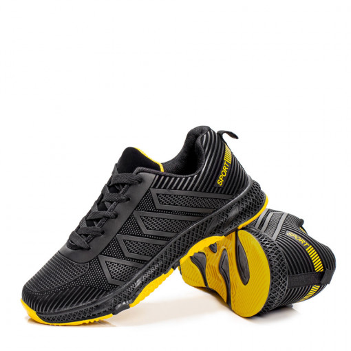 Adidasi barbati, Pantofi sport negru cu galben barbati cu siret MDL06464 - modlet.ro