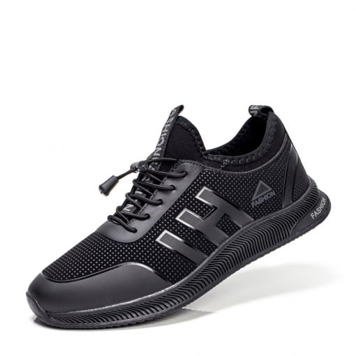 Adidasi barbati, Pantofi sport negru cu gri barbati cu siret si talpa joasa MDL06759 - modlet.ro