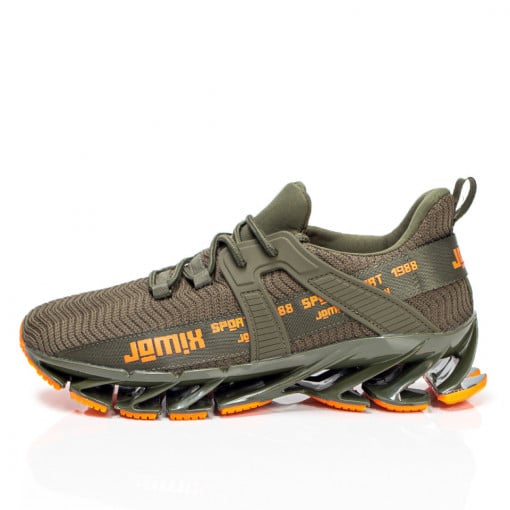 Adidasi trendy barbati, Pantofi sport verzi cu portocaliu din material textil MDL04990 - modlet.ro