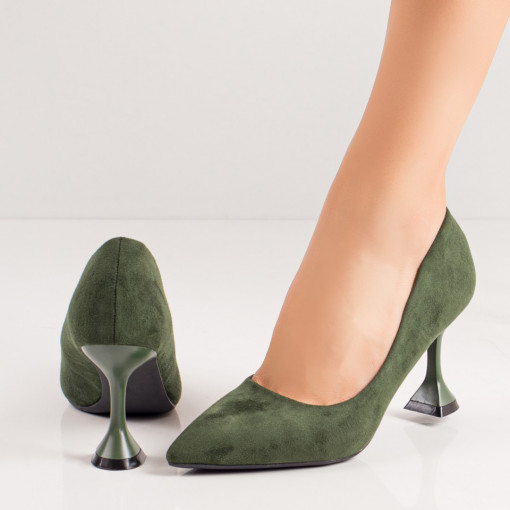 Pantofi Stiletto, Pantofi verzi suede dama Stiletto cu toc conic MDL06496 - modlet.ro