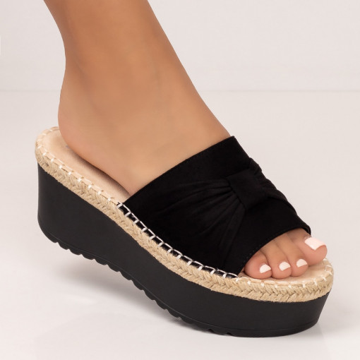 Papuci dama negri cu platforma din textil MDL05356