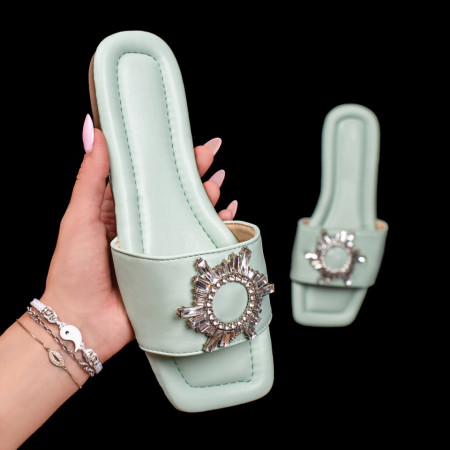 Papuci dama verzi casual cu talpa joasa si accesoriu metalic MDL05491