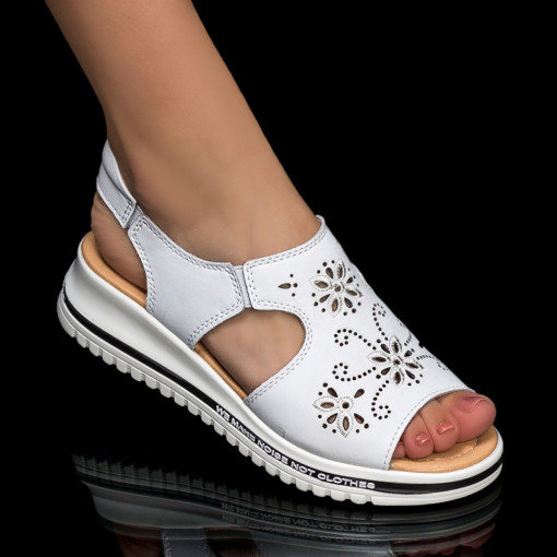 Sandale clasice cu platforma, Sandale cu platforma dama albe din Piele MDL05429 - modlet.ro
