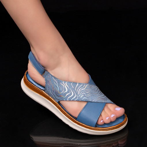 Sandale piele cu platforma, Sandale dama albastre cu talpa groasa din Piele MDL04562 - modlet.ro