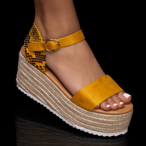 Sandale trendy cu platforma, Sandale dama cu platforma galbene cu bareta MDL05296 - modlet.ro