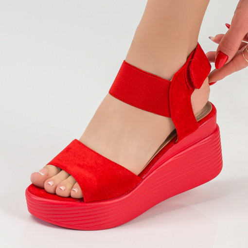 Sandale dama cu platforma rosii si inchidere cu scai MDL04029