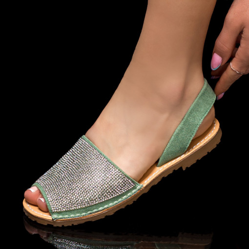 Sandale dama cu talpa joasa piele ecologica verzi cu pietre MDL00951