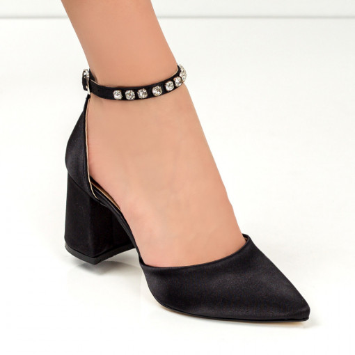 Sandale trendy cu toc gros, Sandale dama negre elegante cu pietre aplicate MDL05439 - modlet.ro