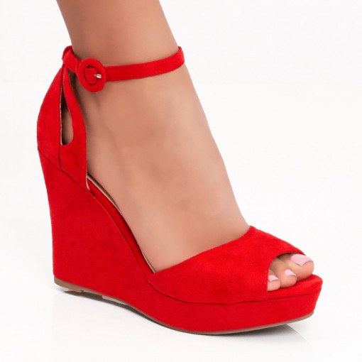 Sandale cu platforma, Sandale dama rosii cu platforma si bareta MDL05950 - modlet.ro