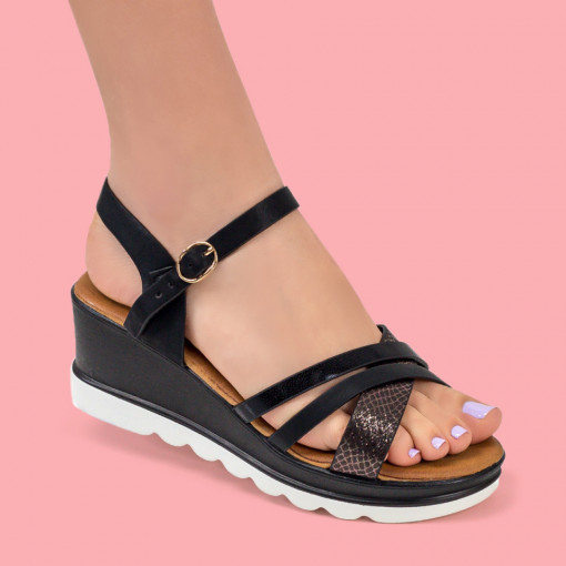 Sandale clasice cu platforma, Sandale negre dama cu platforma MDL04838 - modlet.ro