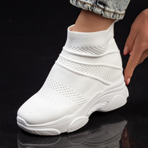 Sneackers trendy dama, Sneakers dama albi din material elastic MDL03004 - modlet.ro