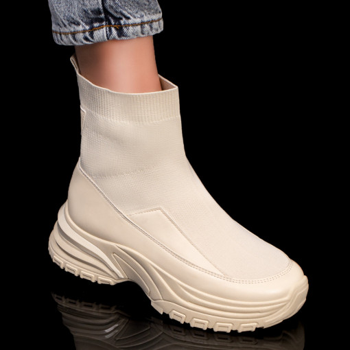 Sneakers dama bej cu talpa groasa din material textil MDL05793