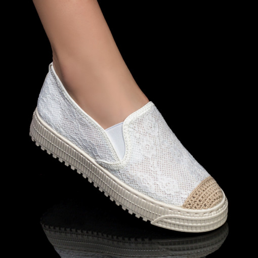 Pantofi dama, Espadrile albe dama din material textil MDL04835 - modlet.ro