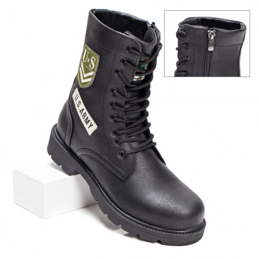 Ghete barbati negre cu fermoar si siret MDL07275