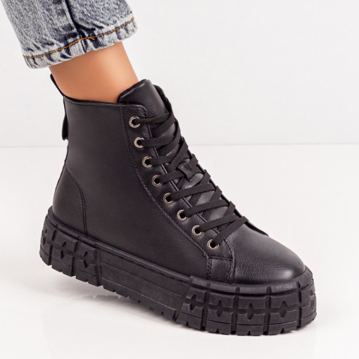 Ghete dama sport negre cu siret si talpa groasa MDL03186