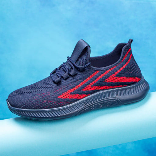 Adidasi clasici barbati, Pantofi barbati sport albastri cu rosu din material textil MDL05084 - modlet.ro