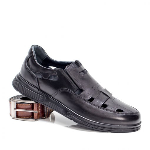 Pantofi casual piele barbati, Pantofi casual barbati perforati din Piele negri MDL04389 - modlet.ro