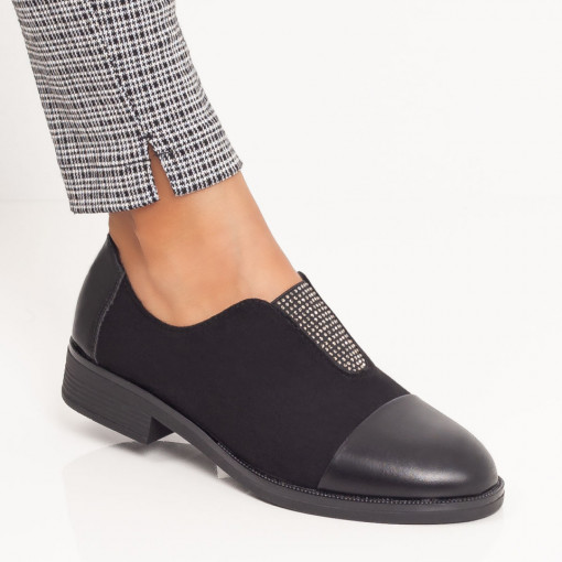 Pantofi casual clasici dama, Pantofi casual cu aspect mat dama negri cu pietre aplicate MDL033829 - modlet.ro