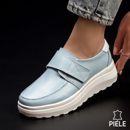Lichidare stoc piele naturala, Pantofi casual dama albastri din Piele naturala cu scai MDL03103 - modlet.ro