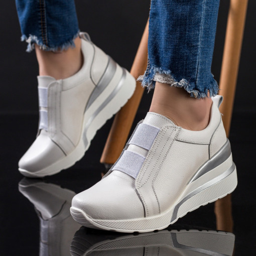 Pantofi casual piele cu platforma, Pantofi casual dama albi din Piele naturala cu platforma MDL02879 - modlet.ro