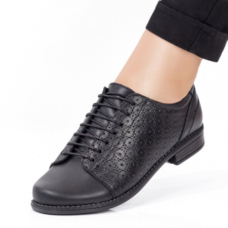 Pantofi casual dama cu perforatii negri din Piele naturala MDL06392