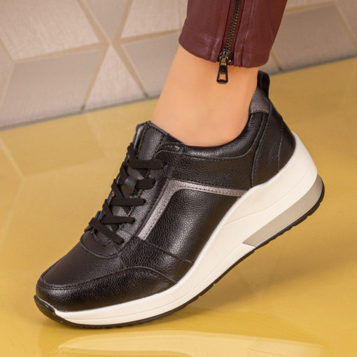 Pantofi casual piele cu platforma, Pantofi casual dama negri din piele naturala MDL01558 - modlet.ro