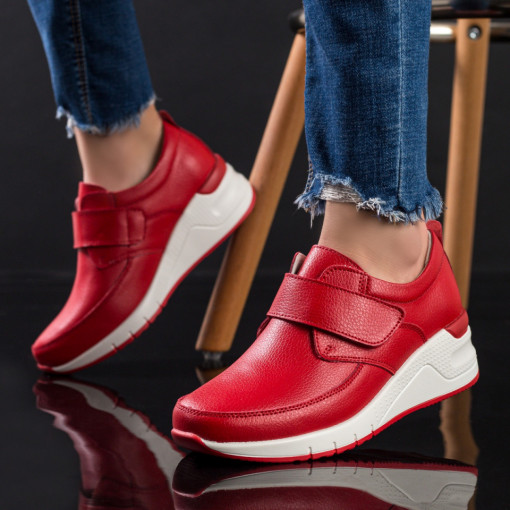 Pantofi casual piele cu platforma, Pantofi casual dama rosii din Piele naturala cu platforma MDL02880 - modlet.ro